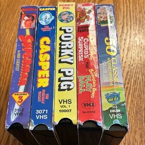 VHS cartoons lot of 5 : Superman / porky pig / 50 classics / Casper / Bernstein